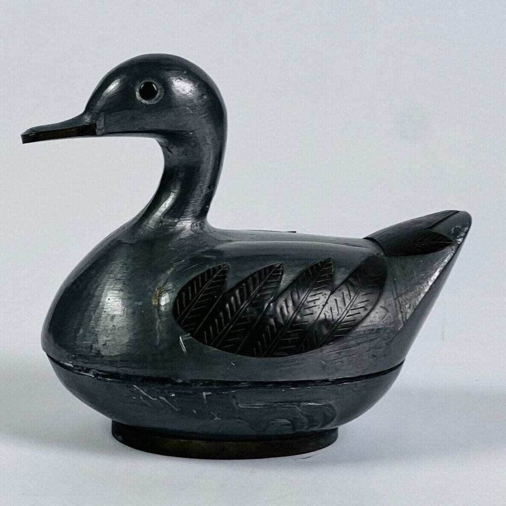 Pewter Duck Trinket Bird Keepsake Jewelry Storage Rustic Cabin Country Decor